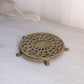 Medium Circular Brass Trivet with Ornate Designs and 5 Feet