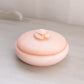 Medium Circular Pink Alabaster Lidded Dish with Flower on Top