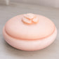 Medium Circular Pink Alabaster Lidded Dish with Flower on Top