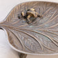 Medium Dark Gold Tone Brass Frog on Lily Pad Dish with 3 Branch Legs