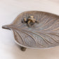 Medium Dark Gold Tone Brass Frog on Lily Pad Dish with 3 Branch Legs