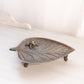 Medium Dark Gold Tone Brass Frog on Lily Pad Dish with 3 Branch Legs