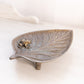 Medium Dark Gold Tone Brass Frog on Lily Pad Dish with 3 Branch Legs