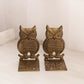 Medium Dark Gold Tone Brass Owl Bookends with Ornate Bottom