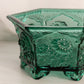 Medium Hexagonal Dark Green Glass Planter with Floral Designs