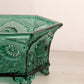 Medium Hexagonal Dark Green Glass Planter with Floral Designs