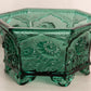 Medium Hexagonal Dark Green Glass Planter with Floral Designs