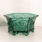 Medium Hexagonal Dark Green Glass Planter with Floral Designs