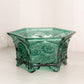 Medium Hexagonal Dark Green Glass Planter with Floral Designs