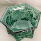 Medium Hexagonal Dark Green Glass Planter with Floral Designs