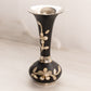 Medium Floral Black and Silver Tone Metal Vase with Gold Details