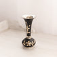 Medium Floral Black and Silver Tone Metal Vase with Gold Details