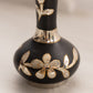 Medium Floral Black and Silver Tone Metal Vase with Gold Details