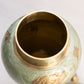 Medium Green and Gold Tone Brass Lidded Jar with Floral Designs