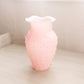 Medium Light Pink Cased Glass Hobnail Vase with Ruffle Edge