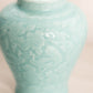 Medium Light Teal Blue Ceramic Vase with Bird and Floral Designs