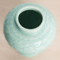 Medium Light Teal Blue Ceramic Vase with Bird and Floral Designs