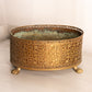 Medium Oval Brass & Copper Tone Planter with Floral Details and 4 Feet