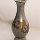 Medium Pewter Vase with Gold Tone Bird and Floral Designs