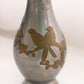 Medium Pewter Vase with Gold Tone Bird and Floral Designs