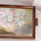 Medium Rectangular Dark Brown Wooden Tray with Floral Painting