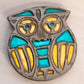 Medium Silver Tone Metal Owl Trivet with Teal and Yellow Details