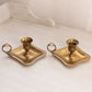 Medium Square Brass Chamberstick Candleholder