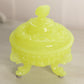 Vintage Portieux Vallérysthal Vaseline Glass Lidded Shell Dish