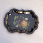 Small Black Metal Dish with Hand Painted Floral Designs