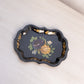 Small Black Metal Dish with Hand Painted Floral Designs