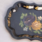 Small Black Metal Dish with Hand Painted Floral Designs