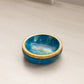 Small Blue Alabaster Stone Ashtray Trinket Dish with Gold Tone Rim