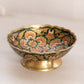 Small Brass Bowl with Green and Pink Floral Enameled Designs