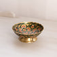 Small Brass Bowl with Green and Pink Floral Enameled Designs