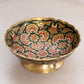 Small Brass Bowl with Green and Pink Floral Enameled Designs