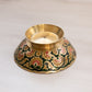 Small Brass Bowl with Green and Pink Floral Enameled Designs