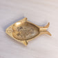 Small Brass Fish Ashtray Dish with Etched Floral Designs