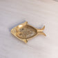 Small Brass Fish Ashtray Dish with Etched Floral Designs