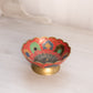 Small Brass Footed Bowl with With Peacock Designs and Red Enamel