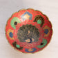 Small Brass Footed Bowl with With Peacock Designs and Red Enamel