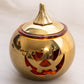 Small Brass Pumpkin Lidded Votive Candleholder w/ Orange Glass Insert