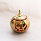 Small Brass Pumpkin Lidded Votive Candleholder w/ Orange Glass Insert