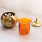 Small Brass Pumpkin Lidded Votive Candleholder w/ Orange Glass Insert