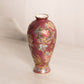 Small Burgundy Ceramic Vase with Floral Designs