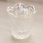 Small Clear Iridescent Glass Toothpick Holder with Circular Designs