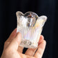 Small Clear Iridescent Glass Toothpick Holder with Circular Designs