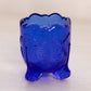 Small Cobalt Blue Glass Toothpick Holder with Strawberry Designs