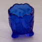 Small Cobalt Blue Glass Toothpick Holder with Strawberry Designs