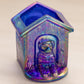 Small Cobalt Blue Iridescent Glass Dog in Doghouse Toothpick Holder