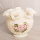 Small Fenton Cream Milk Glass Hand Painted Floral Ruffle Vase